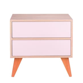 Mesa de Cabeceira Retrô com Portas Bréscia Carvalho e Rosa Claro