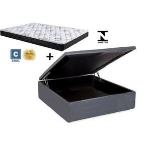 Cama Box Baú Casal Resistence Sintético Cinza + Colchão Casal Resistence Espuma D23 Com EPS 14x138x188