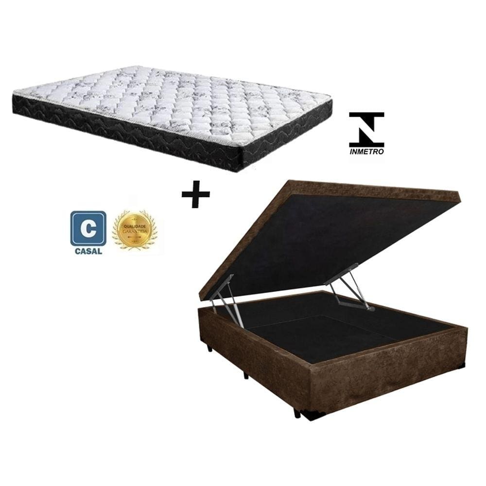 Cama Box Baú Casal Resistence Suede Marrom  + Colchão Casal Resistence Espuma D33 Com EPS 17x138x188