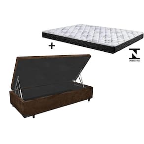 Cama Box Baú Solteiro Resistence Suede Marrom + Colchão Solteiro Resistence Espuma D33 Com EPS 16x88x188