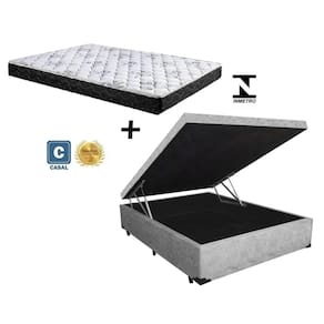 Cama Box Baú Casal Resistence Suede Cinza + Colchão Casal Resistence Espuma D33 Com EPS 30x138x188