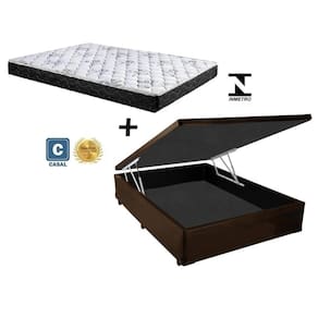 Cama Box Baú Casal Resistence Sintético Marrom + Colchão Casal Resistence Espuma D33 Com EPS 24x138x188