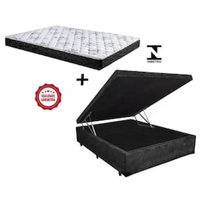 Cama Box Baú Casal Resistence Suede Preto + Colchão Casal Resistence Espuma D33 Com EPS 24x138x188