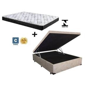 Cama Box Baú Casal Resistence Suede Bege + Colchão Casal Resistence Espuma D33 Com EPS 26x138x188