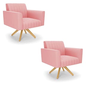 Kit 2 Poltronas Giratória Viena Gomada Suede Rosê Base de Madeira MA30 - D`Rossi
