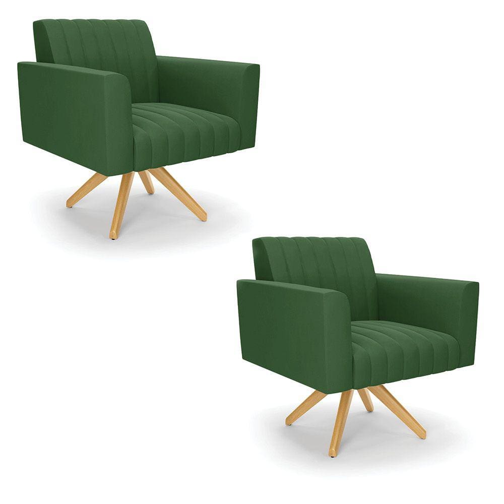 Kit 2 Poltronas Giratória Viena Gomada Suede Base de Madeira MA30 - D`Rossi