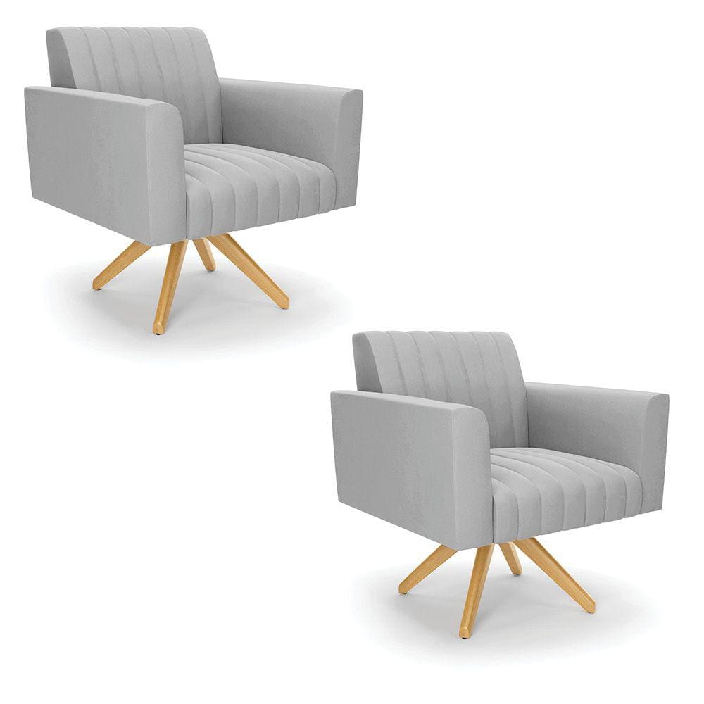 Kit 2 Poltronas Giratória Viena Gomada Suede Cinza Base de Madeira MA30 - D`Rossi