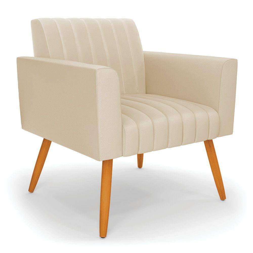 Poltrona Viena Gomada Corino Bege Pés Palito Castanho - D`Rossi