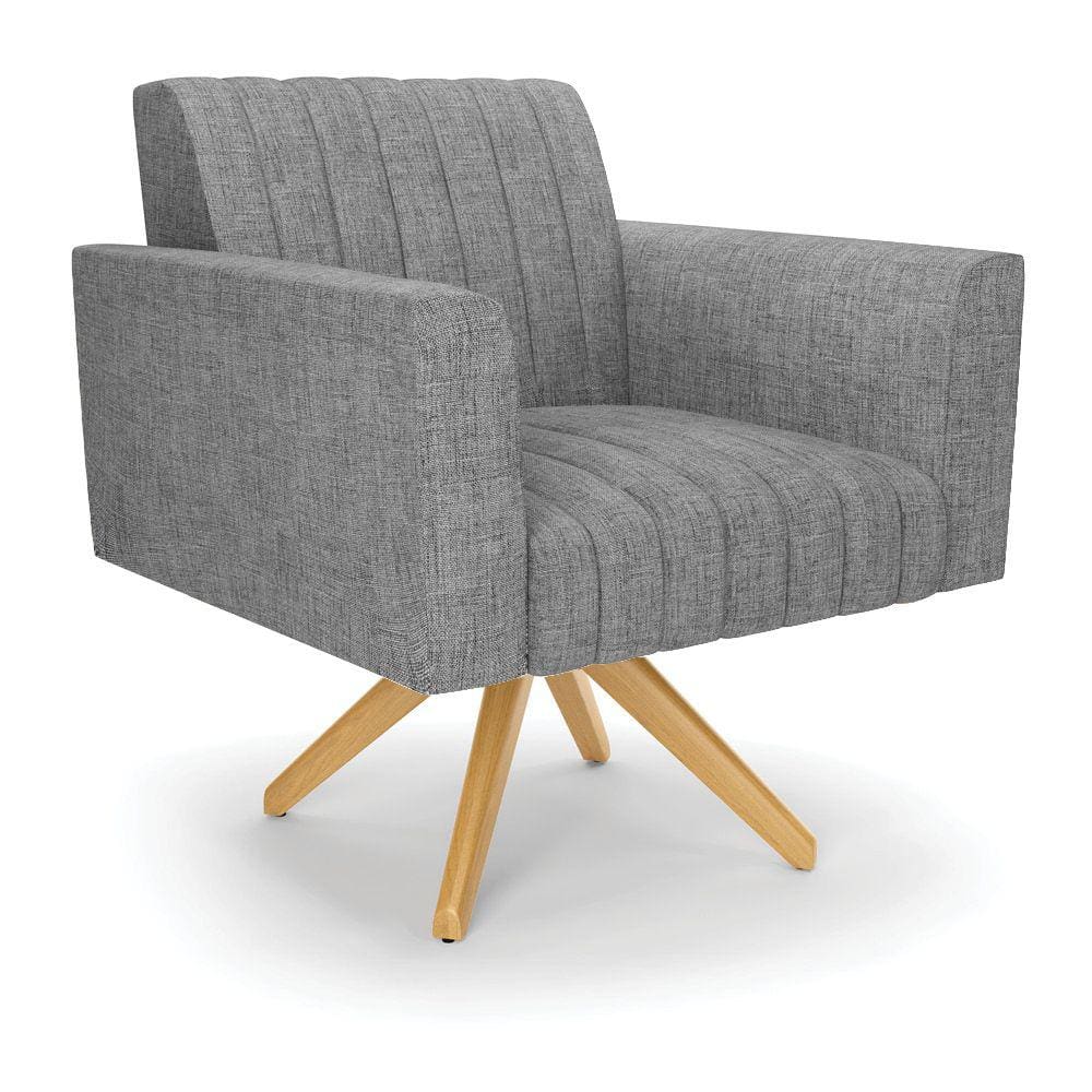 Poltrona Giratória Viena Gomada Linho Base de Madeira MA30 - D`Rossi