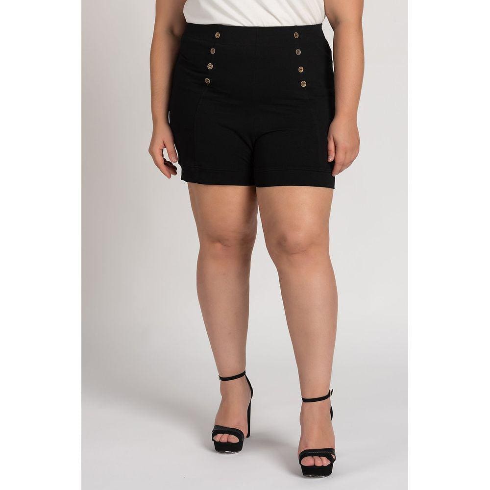 Bermuda Feminina Plus Size Moletinho Cós Largo Detalhe Botões - Serena
