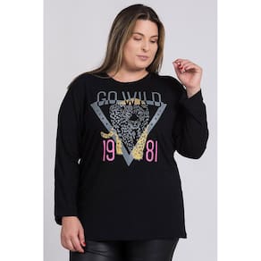 Blusa Feminina Plus Size Manga Longa Visco Estampada "Tigre" - Serena