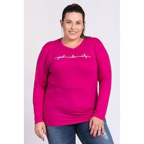 Blusa Feminina Plus Size Manga Longa Visco Estampada "Good vibes only" - Serena