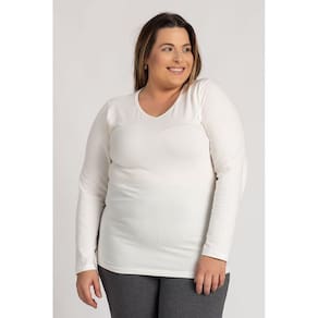 Blusa Feminina Plus Size Manga Longa Cotton Decote "V" - Serena