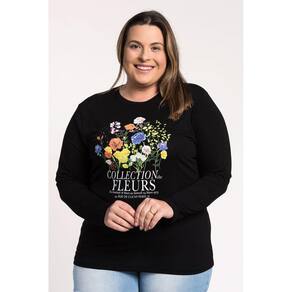Blusa Feminina Plus Size Manga Longa Visco Estampada "Collection Fleurs" - Serena