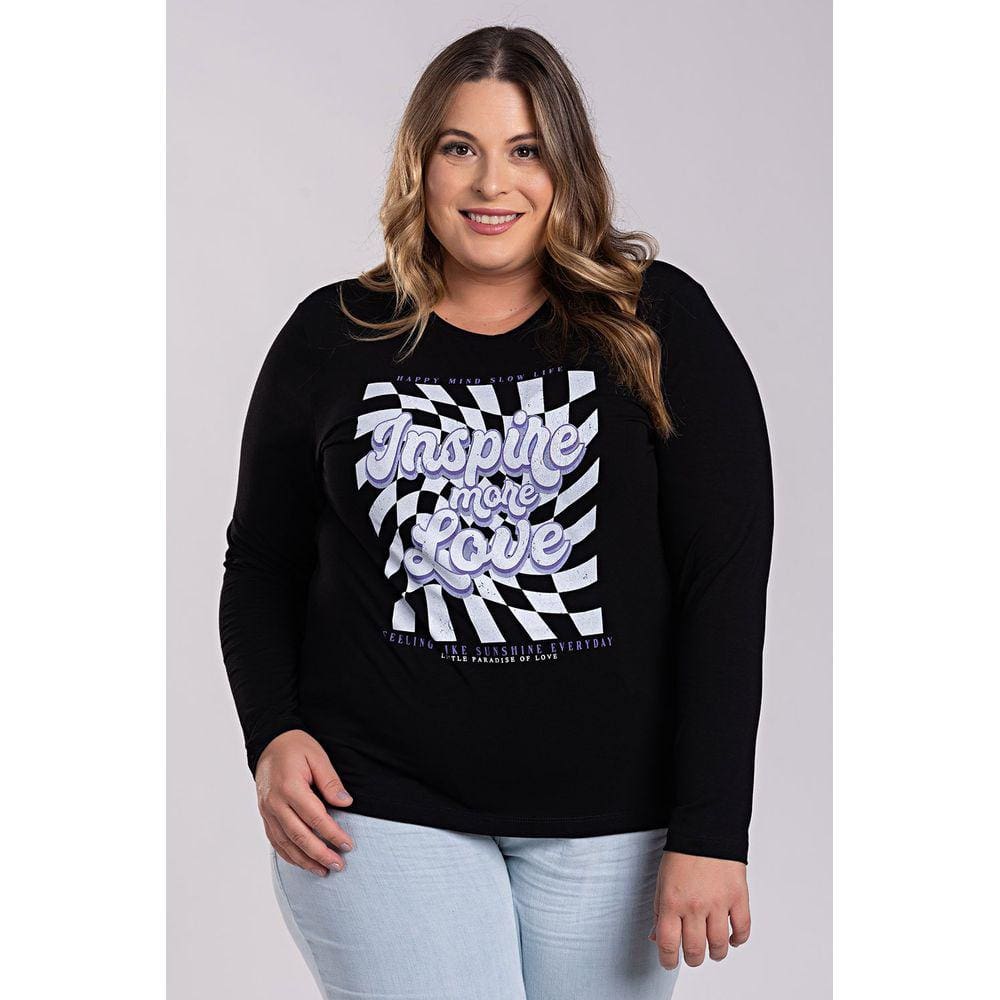 Blusa Feminina Manga Longa Plus Size Visco Estampada "Inspire More Love" - Serena