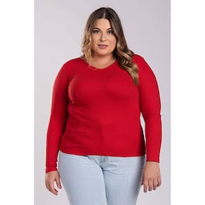 Blusa Manga Longa em Ribana Canelada Larga Decote "V" - Serena