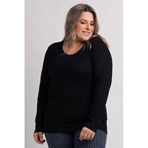 Blusa Feminina Plus Size Manga Longa Ribana Canelada 2x1 - KiBeleza
