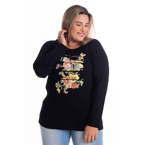 Blusa Feminina Manga Longa em Malha Visco Estampada "Feel Free" G5 ao G8