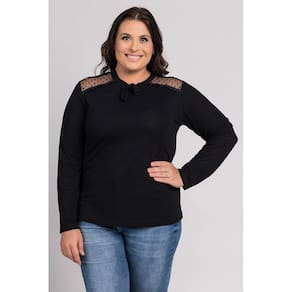 Blusa Feminina Plus Size Detalhe Renda Ombros Amarração Gola - Ki Beleza