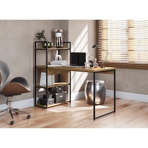 Mesa LI010 com 3 Prateleiras Freijo e Preto Fosco