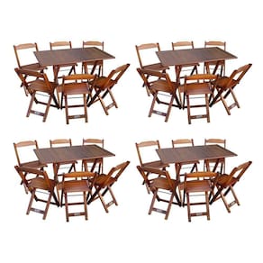 Kit 4 Conjuntos De Mesa Dobráveis De Madeira 70x110cm Com 6 Cadeiras Imbuia - Cor: Marrom