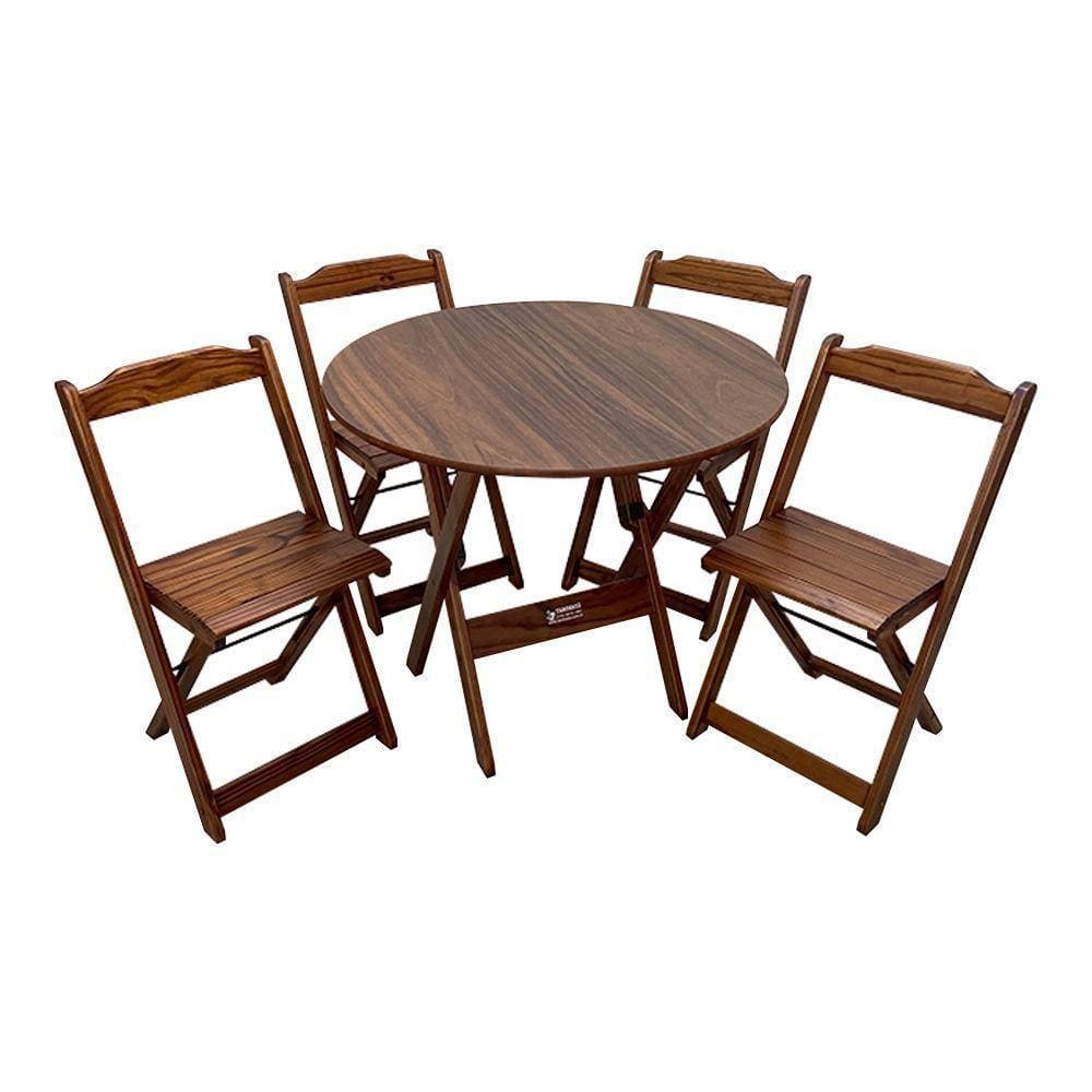 Conjunto Dobrável Mesa De Madeira 90cm Redonda Com 4 Cadeiras Imbuia - Cor: Marrom