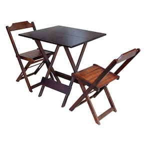 Conjunto De Mesa Dobravel Com 2 Cadeiras De Madeira 70X70 - Imbuia - Marrom