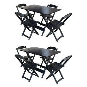 Kit 2 Mesas Dobraveis Em Madeira Maciça 120X70 Com 4 Cadeiras - Preto - Preto