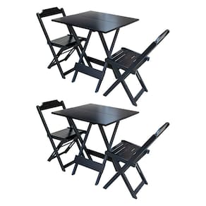 Kit 2 Jogos De Mesa Dobravel Com 2 Cadeiras De Madeira 70X70 - Preto - Preto