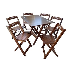 Conjunto Mesa Dobrável Madeira 110x70 Com 6 Cadeiras Personalizada Jack Imbuia - Cor: Marrom