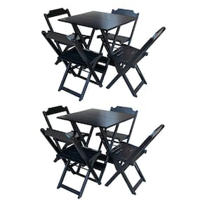 Kit 2 Jogos De Mesa Com 4 Cadeiras De Madeira Dobravel 70X70 - Preto - Preto