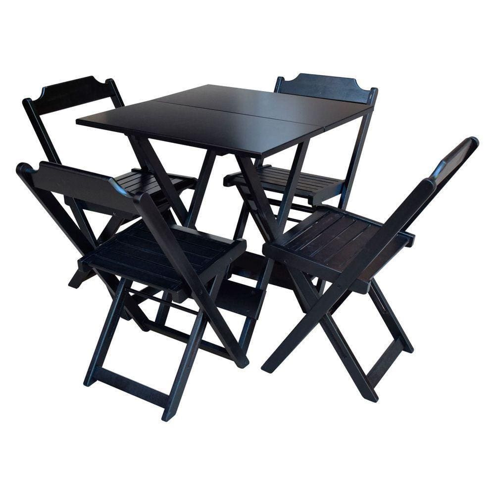 Jogo De Mesa Dobravel 70X70 Em Madeira Padrão Com 4 Cadeiras - Preto - Marrom