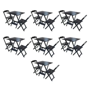 Kit 7 Conjuntos De Mesa Dobravel Com 2 Cadeiras De Madeira 70X70 Para Restaurante E Bar - Preto