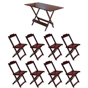 Conjunto Mesa De Madeira Dobravel 1,20X70 Imbuia 8 Cadeiras - Marrom
