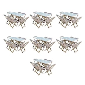 Kit 7 Conjuntos De Mesa Dobravel Com 6 Cadeiras De Madeira 120X70 Para Restaurante E Bar- Sem Pintur