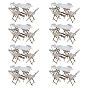 Kit 8 Conjuntos De Mesa Com 4 Cadeiras De Madeira Dobravel 120X70 Sem Pintura/Crua - Marrom