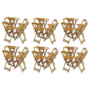 Kit 6 Jogos De Mesa Bistrô De Madeira Com 4 Cadeiras Dobravel Mel - Amarelo