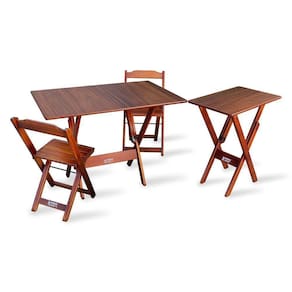 Jogo De Mesa Dobrável 1,10x70 Com 2 Cadeiras E Mesa Aparador Bar Restaurante -imbuia - Cor: Marrom