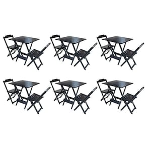 Kit 6 Jogos De Mesa Dobravel Com 2 Cadeiras De Madeira 70X70 - Preto - Preto