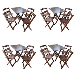 Kit 4 Conjuntos Mesa Dobrável Madeira 110x70 Com 4 Cadeiras Personalizada Jack Imbuia - Cor: Marrom