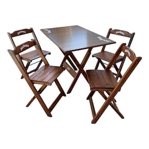 Kit 2 Conjuntos Mesa Dobrável Madeira 110x70 Com 4 Cadeiras Personalizada Jack Imbuia Marrom