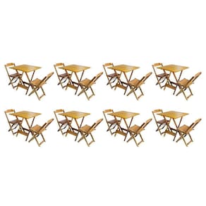 Kit 8 Jogos De Mesa Dobravel Com 2 Cadeiras De Madeira 70X70 - Mel - Amarelo