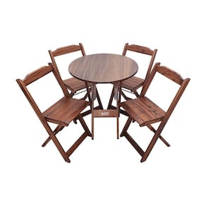 Conjunto Dobrável Mesa De Madeira 70cm Redonda Com 4 Cadeiras Imbuia Marrom