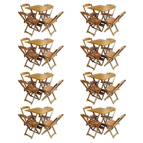 Kit 8 Jogos De Mesa Com 4 Cadeiras De Madeira Dobravel 70X70 - Mel - Amarelo