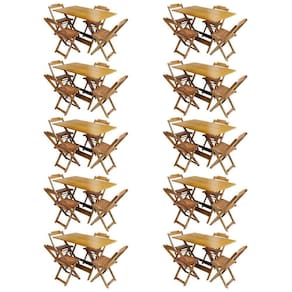 Kit 10 Jogos De Mesa Com 4 Cadeiras De Madeira Dobravel 120X70 - Mel - Amarelo