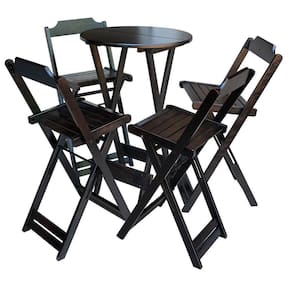 Conjunto De Mesa Bistrô Dobrável Em Madeira Padrão Com 4 Banquetas Altas - Tabaco - Marrom