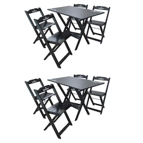 Kit 2 Conjuntos Mesa Dobrável Madeira 110x70 Com 4 Cadeiras Personalizada Hei Preta - Cor: Preto