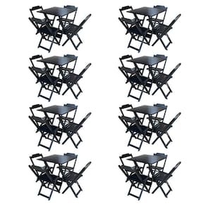Kit 8 Conjuntos De Mesa Com 4 Cadeiras De Madeira Dobravel 70X70 Preto - Preto