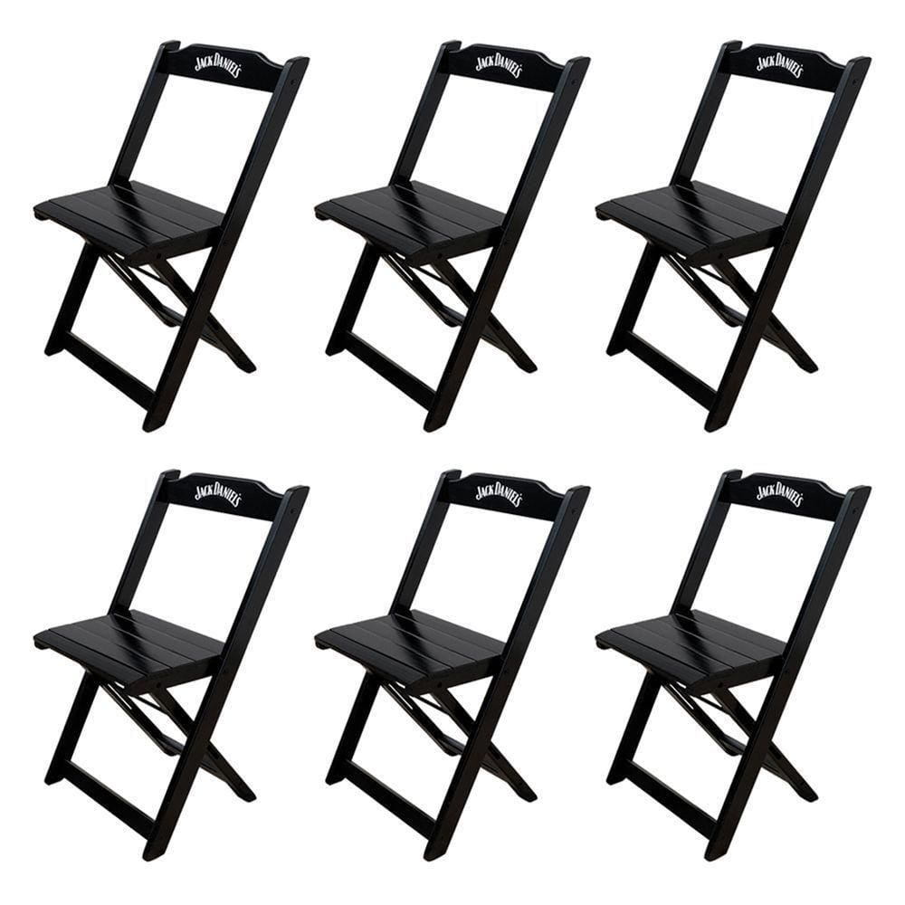 Kit 6 Cadeiras Dobráveis Madeira Personalizada Jack Preta - Cor: Preto