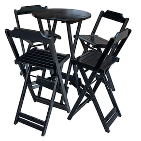 Jogo De Mesa Bistrô De Madeira Com 4 Cadeiras Dobravel Preto - Preto